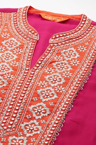 Women Ethnic Motifs Embroidered Pleated Mirror Work Kurta with Trousers