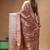 rose gold crepe saree with desighner varanasi ghat theme zari border
