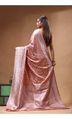 blush pink mashru silk blend saree with silver zari weaving & woven border 3
