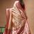 Beige katan silk saree with red & golden zari woven motifs border