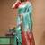 Aqua blue katan silk saree with red & golden zari woven motifs border