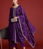 Floral Embroidered Sequinned Kurta With Trousers & Dupatta