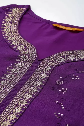Floral Embroidered Sequinned Kurta With Trousers & Dupatta