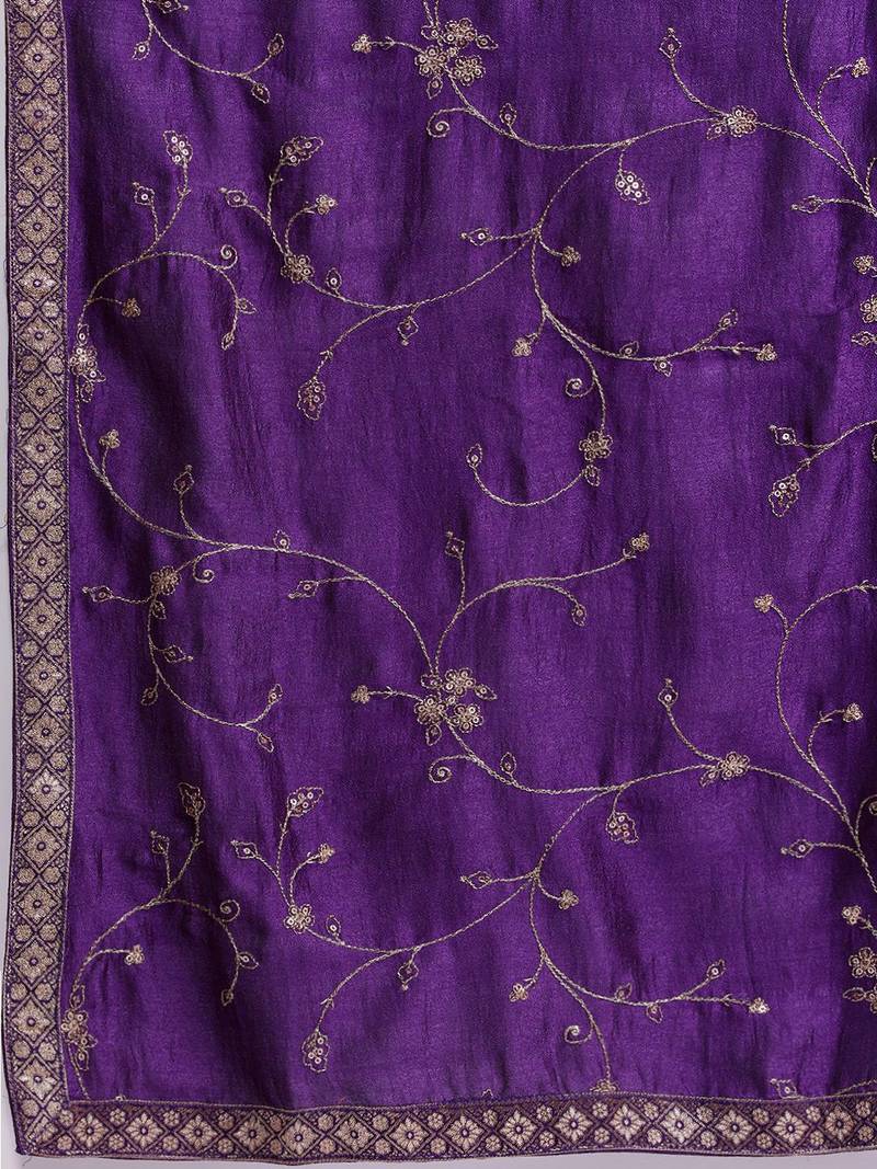 Floral Embroidered Sequinned Kurta With Trousers & Dupatta