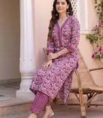 Women Ethnic Motifs Printed Regular Pure Cotton Kurta with Trousers