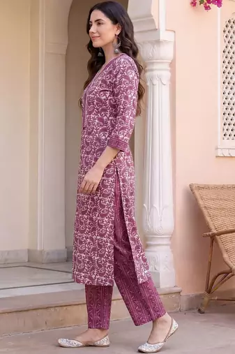 Women Ethnic Motifs Printed Regular Pure Cotton Kurta with Trousers