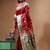 Red & green katan silk saree with zari woven border & traditional floral design