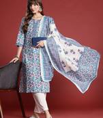 Floral Printed Pure Cotton Kurta with Trousers & With Dupatta