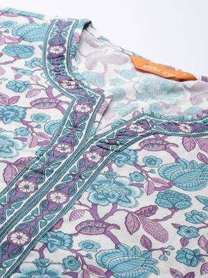 Floral Printed Pure Cotton Kurta with Trousers & With Dupatta 2