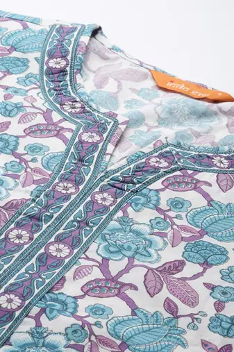 Floral Printed Pure Cotton Kurta with Trousers & With Dupatta