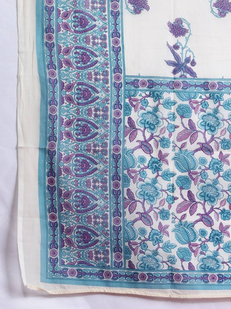 Floral Printed Pure Cotton Kurta with Trousers & With Dupatta