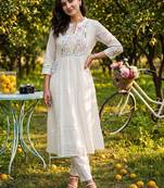Women Floral Embroidered Empire Thread Work Pure Cotton Kurta with Trousers