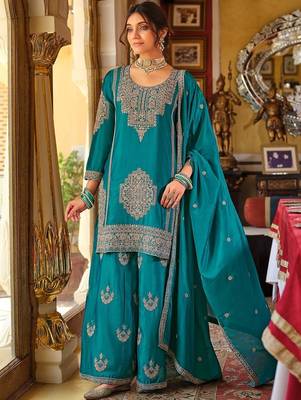 Women Ethnic Motifs Embroidered Mirror Work Kurta with Palazzos & Dupatta 1