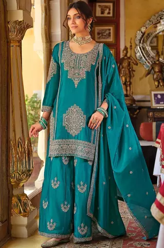 Women Ethnic Motifs Embroidered Mirror Work Kurta with Palazzos & Dupatta