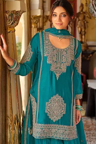 Women Ethnic Motifs Embroidered Mirror Work Kurta with Palazzos & Dupatta