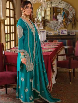 Women Ethnic Motifs Embroidered Mirror Work Kurta with Palazzos & Dupatta 3