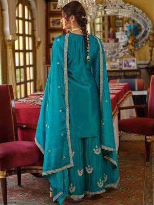Women Ethnic Motifs Embroidered Mirror Work Kurta with Palazzos & Dupatta 4