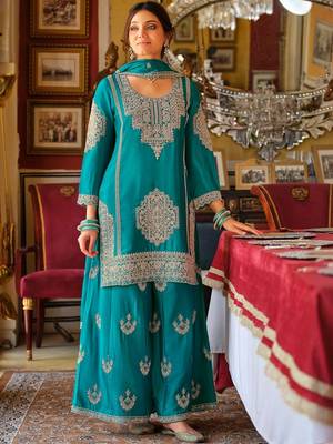 Women Ethnic Motifs Embroidered Mirror Work Kurta with Palazzos & Dupatta 5