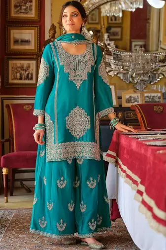 Women Ethnic Motifs Embroidered Mirror Work Kurta with Palazzos & Dupatta