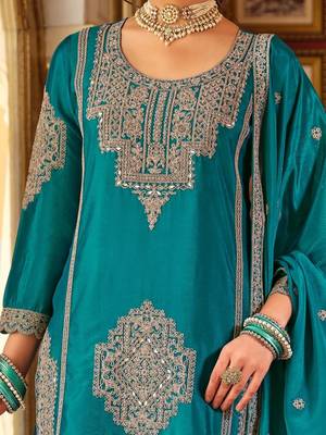 Women Ethnic Motifs Embroidered Mirror Work Kurta with Palazzos & Dupatta 6