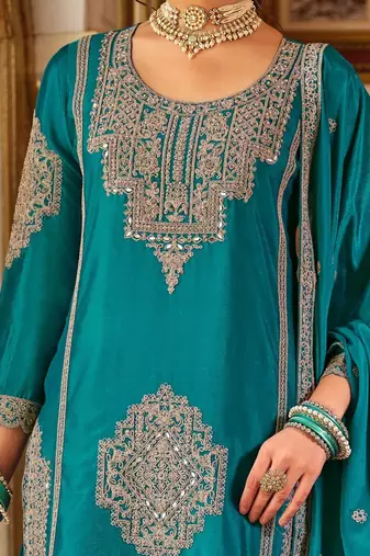 Women Ethnic Motifs Embroidered Mirror Work Kurta with Palazzos & Dupatta