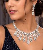 Cubic Zirconia Bridal Necklace Earrings Set, Silver Crystal Statement Jewelry