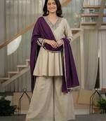 Cream sequin Embroidery And Bits Hand Work Silk Blend Salwar Suit