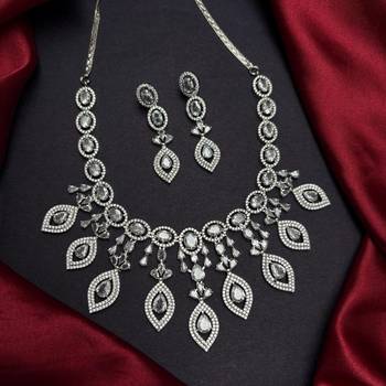 Cubic Zirconia Bridal Necklace Earrings Set, Silver Crystal Statement Jewelry 2