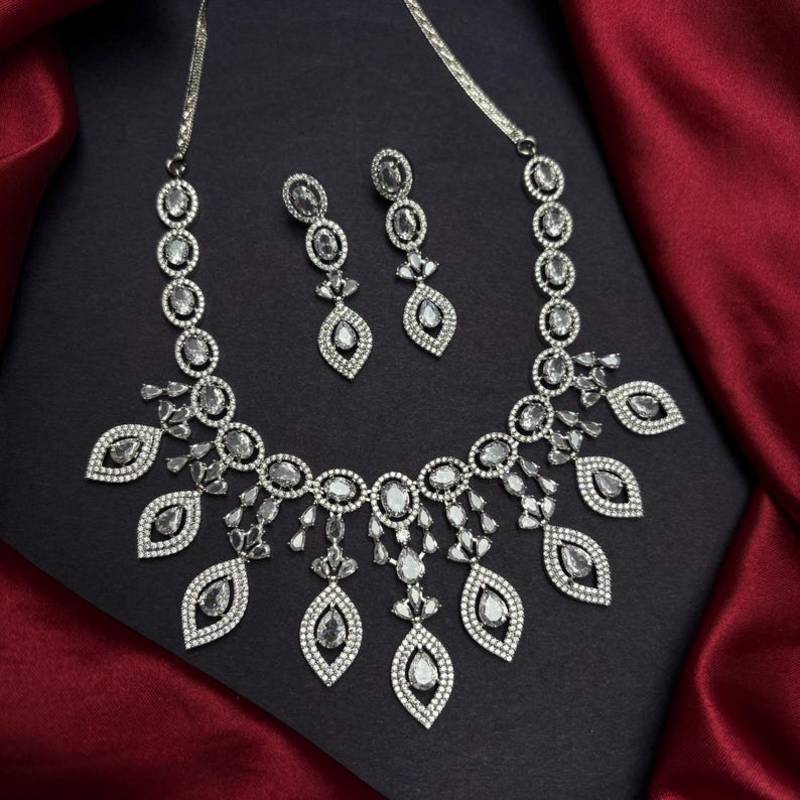 Cubic Zirconia Bridal Necklace Earrings Set, Silver Crystal Statement Jewelry