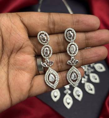 Cubic Zirconia Bridal Necklace Earrings Set, Silver Crystal Statement Jewelry 3