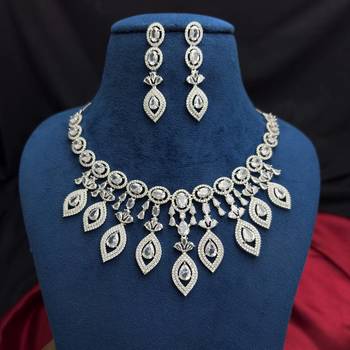 Cubic Zirconia Bridal Necklace Earrings Set, Silver Crystal Statement Jewelry 4