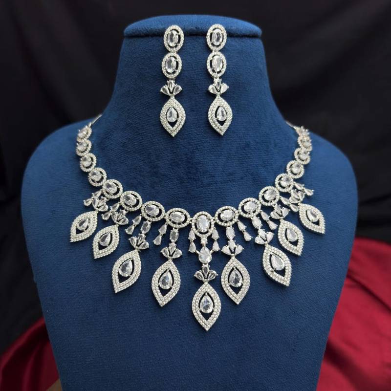 Cubic Zirconia Bridal Necklace Earrings Set, Silver Crystal Statement Jewelry