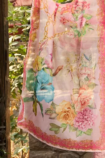V Neck Floral Embroidered Panelled A Line Kurta with Trouser & Dupatta