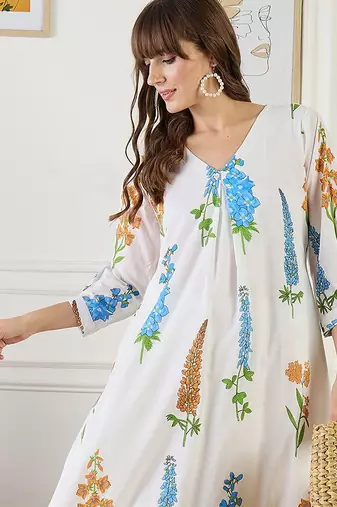 Floral Printed A-Line Pure Cotton Kurta With Trouser
