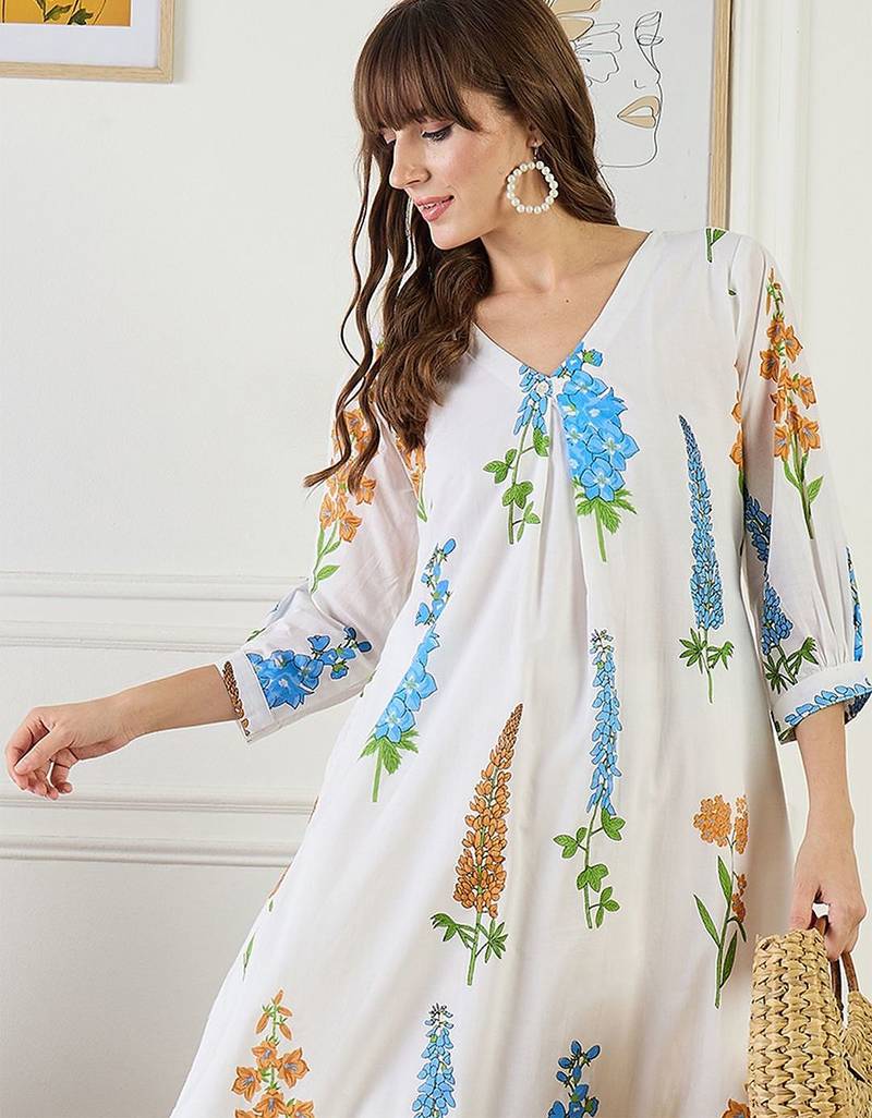 Floral Printed A-Line Pure Cotton Kurta With Trouser