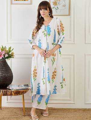 Floral Printed A-Line Pure Cotton Kurta With Trouser 1