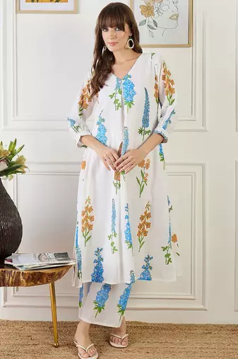 Floral Printed A-Line Pure Cotton Kurta With Trouser