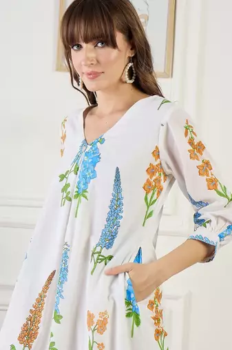 Floral Printed A-Line Pure Cotton Kurta With Trouser
