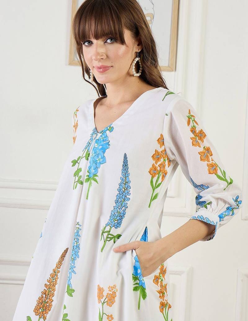 Floral Printed A-Line Pure Cotton Kurta With Trouser