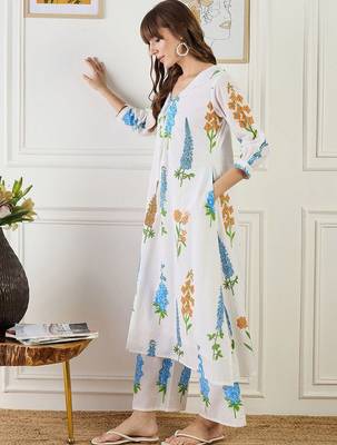 Floral Printed A-Line Pure Cotton Kurta With Trouser 4
