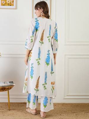 Floral Printed A-Line Pure Cotton Kurta With Trouser 5