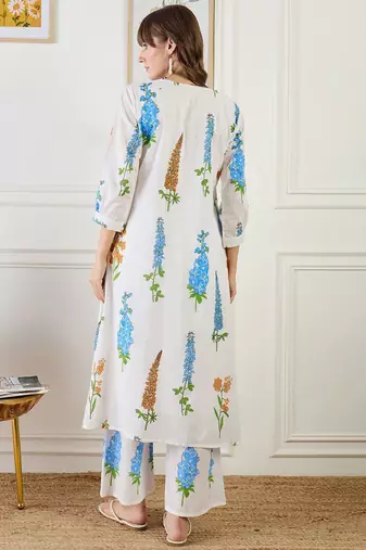 Floral Printed A-Line Pure Cotton Kurta With Trouser