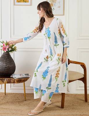 Floral Printed A-Line Pure Cotton Kurta With Trouser 6