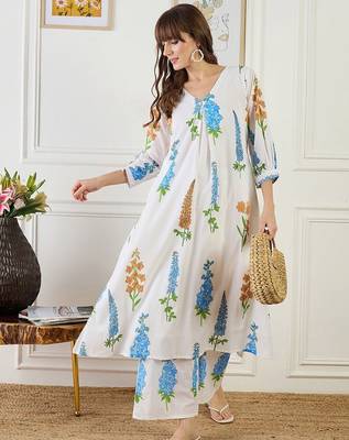 Floral Printed A-Line Pure Cotton Kurta With Trouser 7