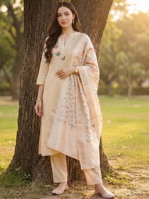 Women Ethnic Motifs Embroidered Regular Thread Work Kurta with Trousers & With Dupatta 1