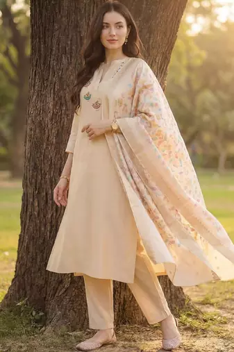 Women Ethnic Motifs Embroidered Regular Thread Work Kurta with Trousers & With Dupatta