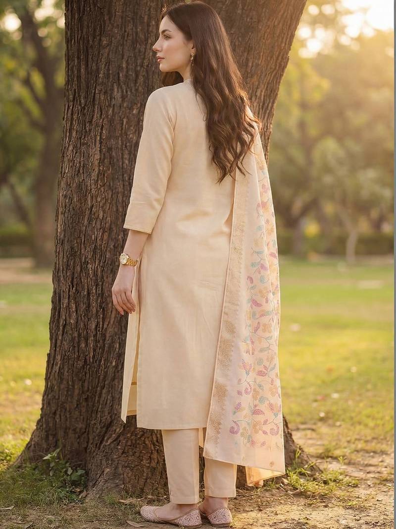 Women Ethnic Motifs Embroidered Regular Thread Work Kurta with Trousers & With Dupatta