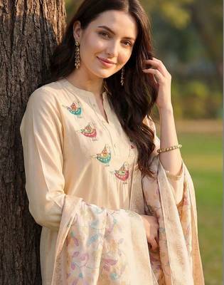 Women Ethnic Motifs Embroidered Regular Thread Work Kurta with Trousers & With Dupatta 6
