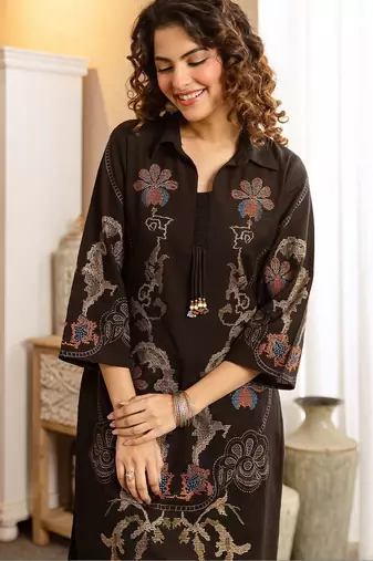 Women Floral Embroidered Regular Thread Work Pure Cotton Kurta with Trousers