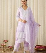 women ethnic motifs embroidered regular chikankari  cotton kurta with trousers & with dupatta